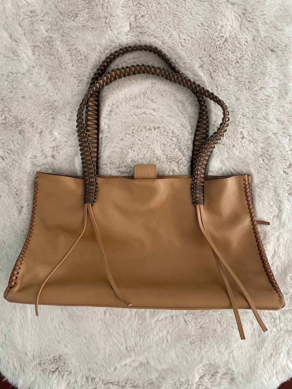 Christopher Kon Tan Woven-Handle Leather Tote